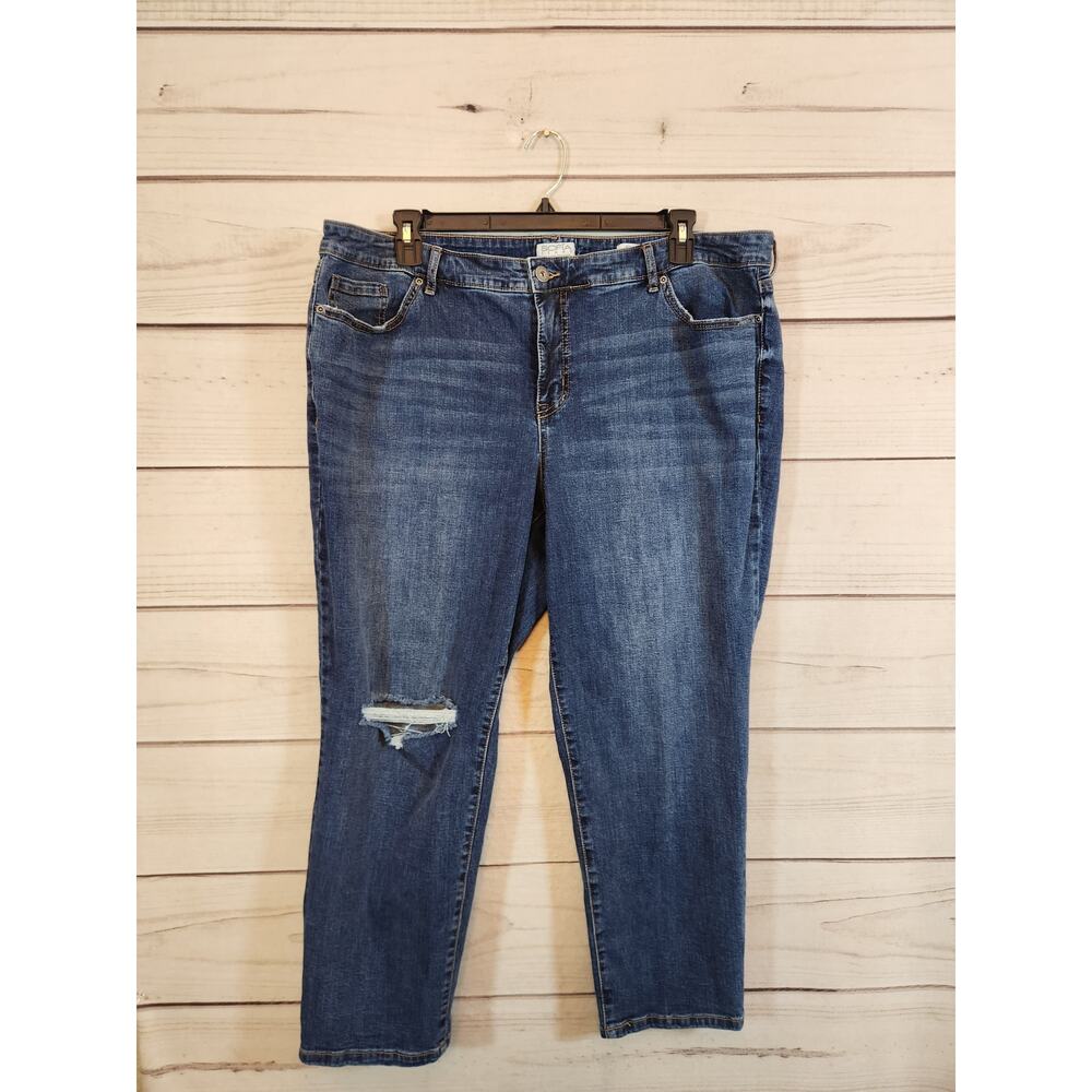 Sofia by Sofia Vergara Womens Blue Distressed High Rise Boyfriend Jeans Size 22W
